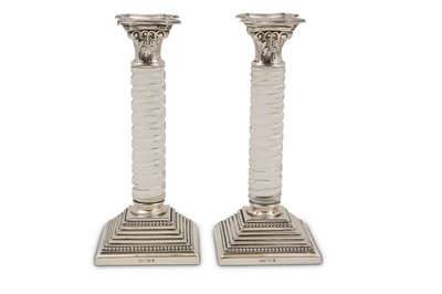 Lot 48 - A pair of Portuguese glass and silver plated...