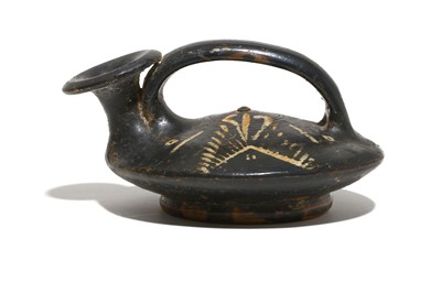 Lot 78 - A GNATHIA WARE BLACK-GLAZED TERRACOTTA ASKOS...