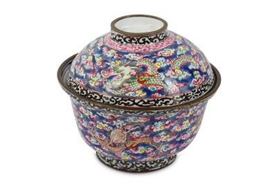 Lot 198 - A CHINESE CANTON ENAMEL BLUE-GROUND 'DRAGON'...