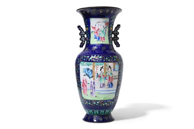 Lot 344 - A CHINESE CANTON ENAMEL BLUE-GROUND BALUSTER...