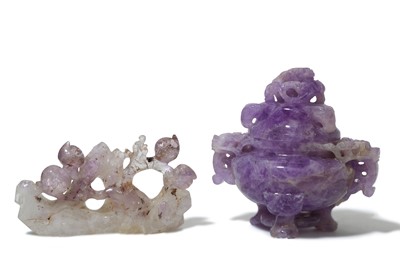 Lot 413 - A CHINESE AMETHYST INCENSE BURNER AND COVER...