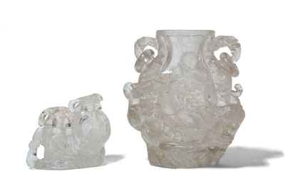 Lot 414 - TWO CHINESE ROCK CRYSTAL VASES AND COVERS....