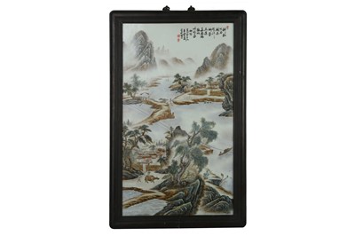 Lot 398 - A CHINESE FAMILLE ROSE 'LANDSCAPE' PLAQUE....