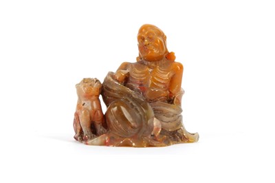 Lot 284a - A CHINESE SOAPSTONE FIGURE OF PINDOLA.  Qing...