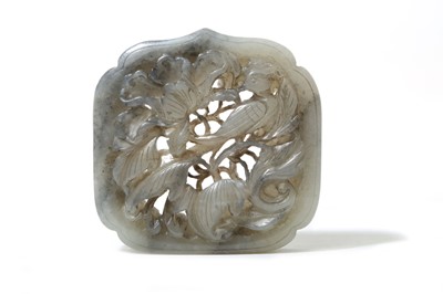 Lot 222 - A CHINESE GREY JADE 'BIRD' BELT PLAQUE. Ming...