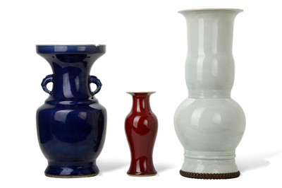 Lot 512 - THREE CHINESE MONOCHROME VASES. Late Qing...