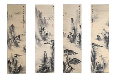 Lot 94 - FOUR CHINESE INK LANDSCAPE HANGING SCROLLS 110...