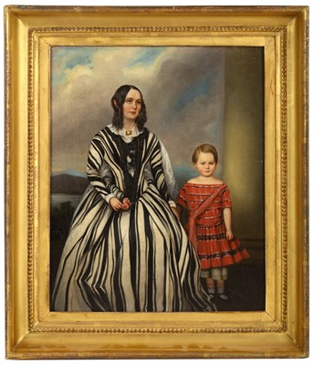 Lot 452 - A CHINESE PAINTING OF A MOTHER AND DAUGHTER,...