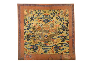 Lot 109 - A CHINESE YELLOW-GROUND 'DRAGON' KESI PANEL....