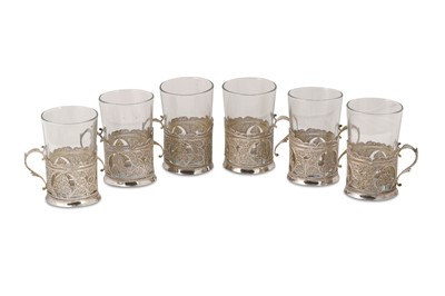 Lot 174 - SIX SILVER FILIGREE HOLDERS FOR TEA CUPS...