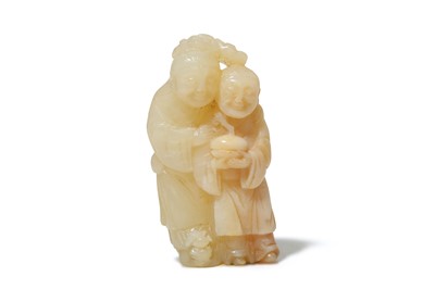 Lot 441 - A CHINESE HARDSTONE 'HEHE' TWINS' CARVING....