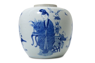 Lot 491 - A CHINESE BLUE AND WHITE 'LADIES AND BOYS' JAR....