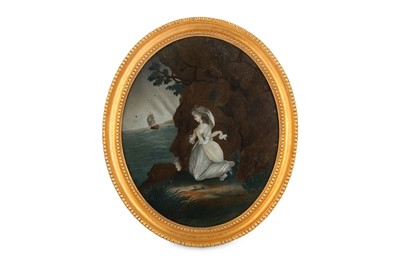 Lot 454 - A CHINESE REVERSE GLASS OVAL PAINTING OF A...