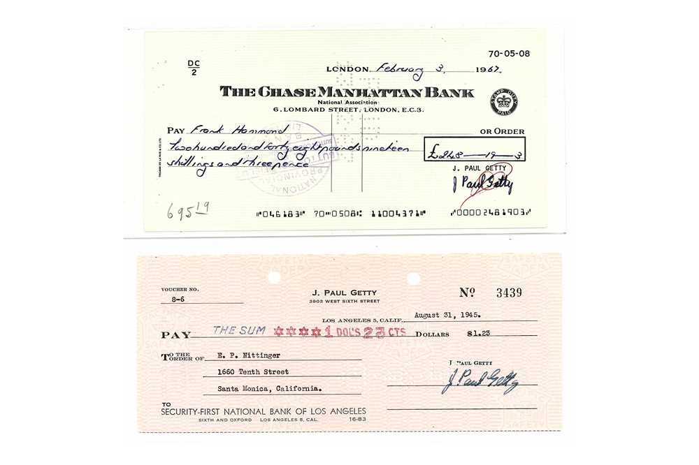 Lot 274 - Getty (Jean Paul) Cheque signed (‘J. Paul