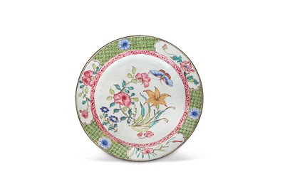 Lot 339 - A CHINESE CANTON ENAMEL 'FLOWERS' DISH.  Qing...