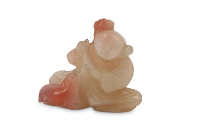 Lot 420 - A CHINESE CARNELIAN AGATE 'BOY AND CAT'...
