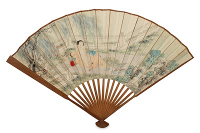 Lot 328 - A CHINESE FOLDING FAN WITH A HIDDEN EROTIC...