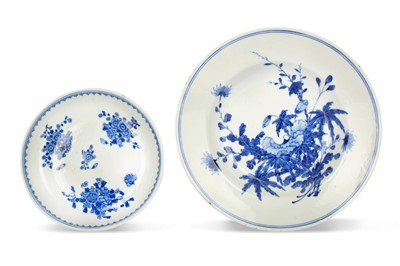 Lot 489 - TWO CHINESE BLUE AND WHITE DISHES. Late Qing...