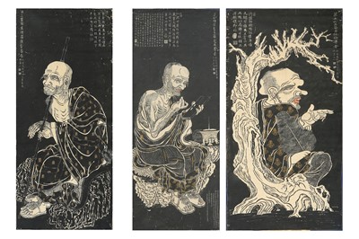 Lot 9 - ANONYMOUS. Lohans. hand coloured Chinese ink...