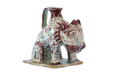 Lot 286 - A LION-SHAPED COPPER-LUSTRE POTTERY AQUAMANILE