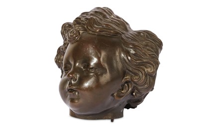Lot 27 - A LATE 18TH CENTURY BRONZE MODEL OF A CHILD'S HEAD IN THE MANNER OF JEAN-BAPTISTE PIGALLE