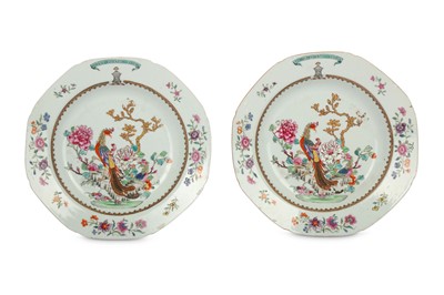 Lot 378 - A PAIR OF CHINESE ARMORIAL DISHES. Qing...