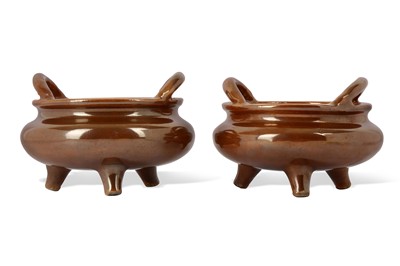 Lot 86 - A PAIR OF CHINESE CAFE-AU-LAIT GLAZED INCENSE...