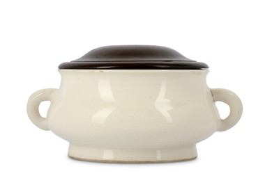 Lot 73 - A CHINESE WHITE-GLAZED BOMBE INCENSE BURNER....