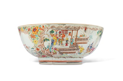 Lot 353 - A CHINESE CANTON FAMILLE ROSE PUNCH BOWL. Qing...