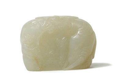 Lot 444 - A CHINESE WHITE JADE 'BOY AND ELEPHANT'...