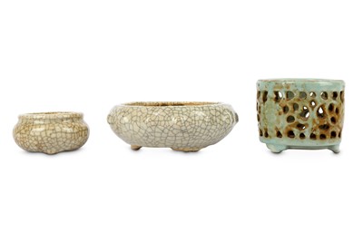 Lot 88 - TWO CHINESE CRACKLE-GLAZED AND A...