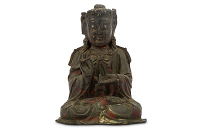 Lot 140 - A CHINESE LACQUERED BRONZE FIGURE OF BUDDHA....