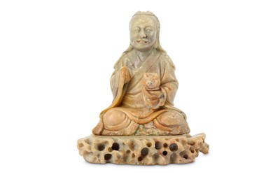 Lot 137 - A CHINESE SOAPSTONE FIGURE OF A LUOHAN. Early...