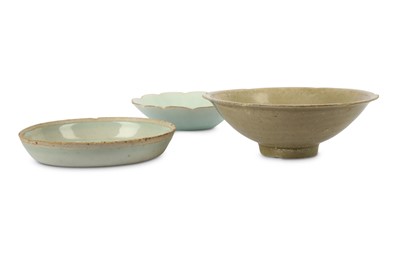 Lot 191 - A CHINESE LOBED BOWL AND TWO QINGBAI ITEMS....