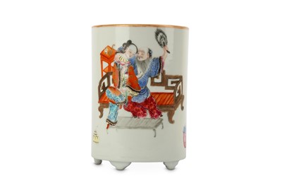 Lot 478 - A CHINESE FAMILLE ROSE 'LOVERS’ BRUSH POT,...