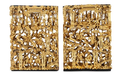 Lot 251 - A PAIR OF CHINESE GILT-WOOD RETICULATED...