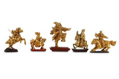Lot 253 - A GROUP OF FIVE CHINESE GILT WOOD FIGURES OF...