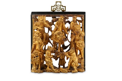 Lot 255 - A CHINESE GILT-WOOD RETICULATED 'IMMORTALS AND...