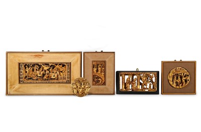 Lot 254 - FIVE CHINESE GILT-WOOD  RETICULATED PANELS....