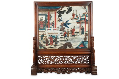Lot 538 - A CHINESE PAINTED DREAMSTONE  TABLE SCREEN....