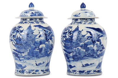 Lot 551 - A PAIR OF CHINESE BLUE AND WHITE JARS AND...