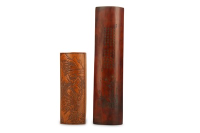 Lot 258 - TWO CHINESE BAMBOO WRIST RESTS. The shorter...
