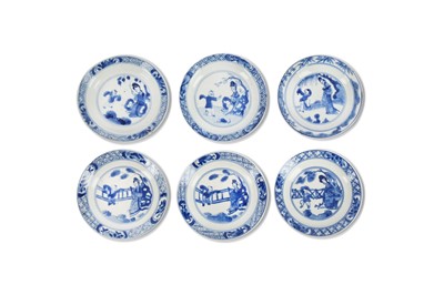 Lot 382 - SIX CHINESE BLUE AND WHITE 'LADIES AND BOYS'...