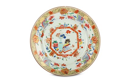 Lot 380 - A CHINESE FAMILLE ROSE 'PRECIOUS OBJECTS' DISH....