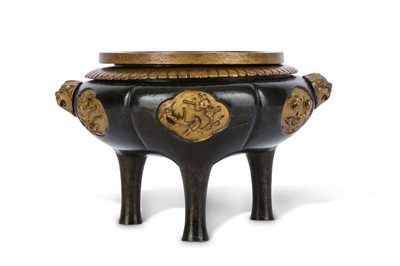 Lot 97 - A CHINESE TONKIN PARCEL-GILT BRONZE TRIPOD...