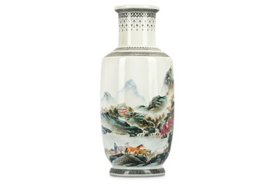 Lot 556 - A CHINESE FAMILLE ROSE 'LANDSCAPE' VASE. 20th...