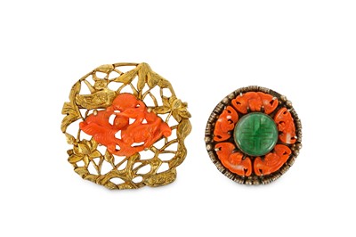 Lot 418 - TWO CHINESE CORAL BROACHES. The first a...