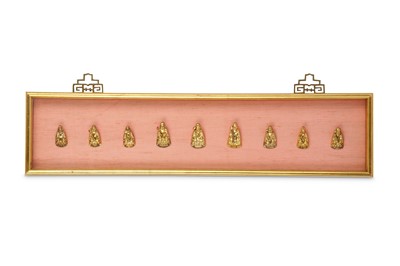 Lot 308 - A GROUP OF NINE CHINESE GILT-METAL SHOULAO HAT...