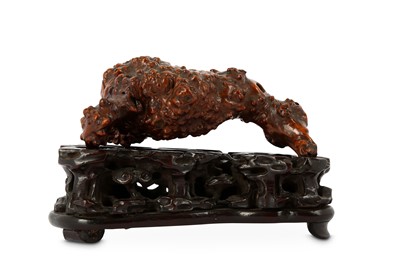Lot 395 - A CHINESE ROOTWOOD CARVING OF A THREE-LEGGED...