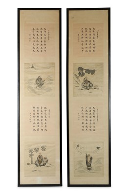 Lot 306 - TWO PAIRS OF CHINESE EMBROIDERED SILK PANELS...